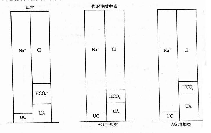 正常和代谢性酸中毒时的负离子间隙改变类型