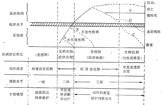 疾病自然史和三级预防关系示意图